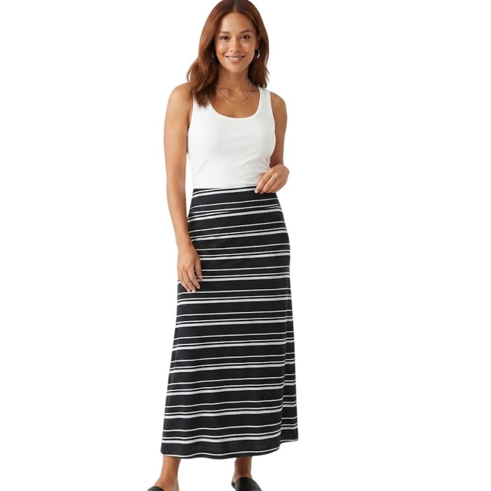 AVA & VIV Maxi Stried Skirt Black White Flowy Business Casual Plus Size 2X